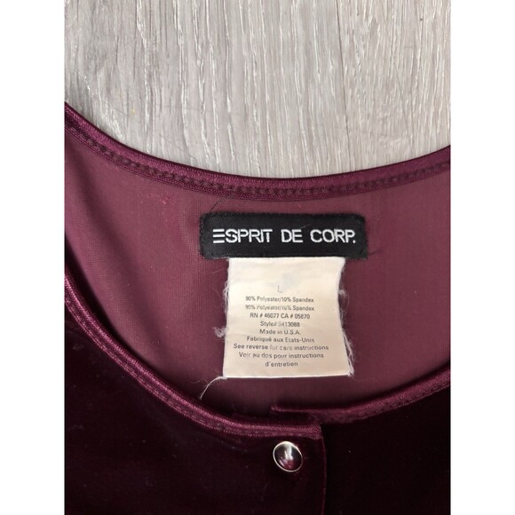 Vtg 90s Esprit De Corp Velvet Cardigan Snap Front Whimsigoth Burgundy USA made L - Picture 7 of 8